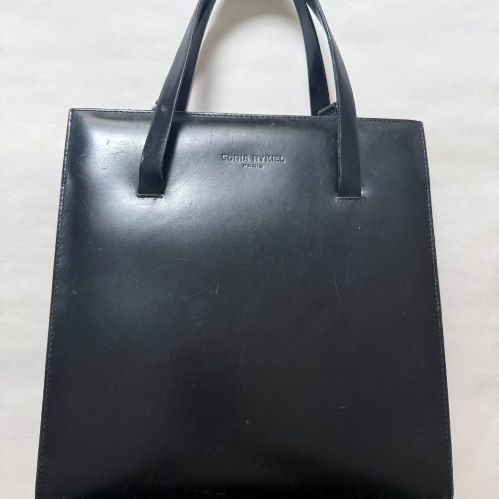 Sonia Rykiel SR Paris Structured Black Leather Tote Crossbody Vintage RARE